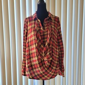 Casual Orange and Yellow Plaid Half Button Shirt